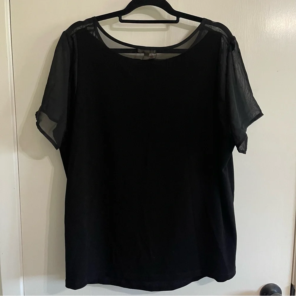Pleione Elegant Black Blouse with Sheer Sleeves - Picture 6 of 9